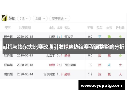 赫根与埃尔夫比赛改期引发球迷热议赛程调整影响分析